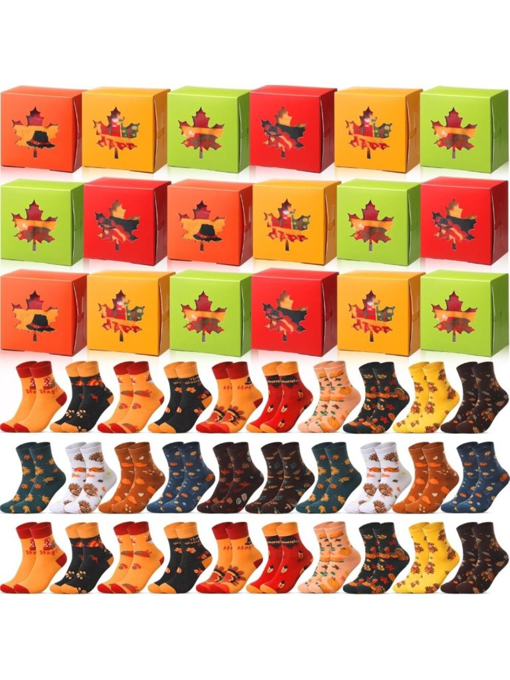 Cozy Fall Thanksgiving Socks Gift Set in Window Boxes - Perfect for Women